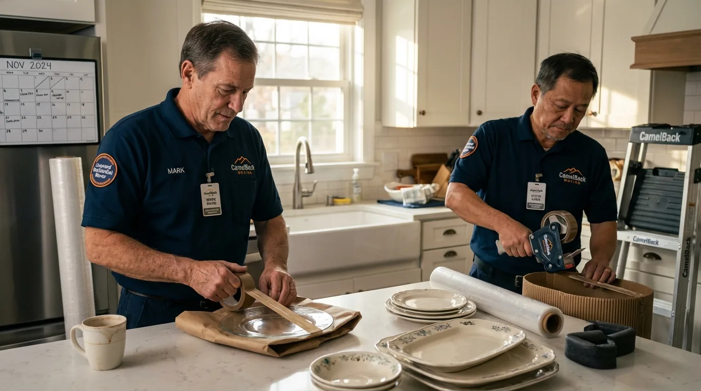 Professional crew packing kitchen dishware in Columbia, MO